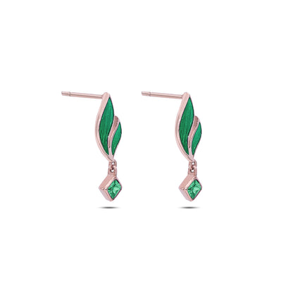 369 - Pure 925 Silver Earrings &#8211;  Radiant Emerald Leaf Danglers
