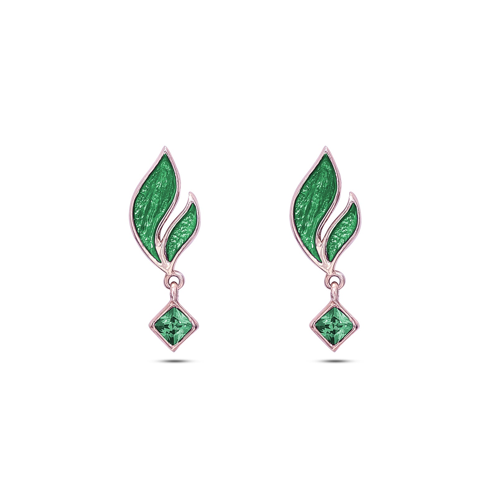 164 - Pure 925 Silver Earrings &#8211;  Radiant Emerald Leaf Danglers