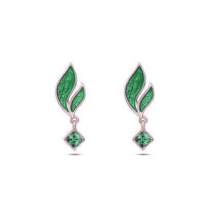 164 - Pure 925 Silver Earrings &#8211;  Radiant Emerald Leaf Danglers