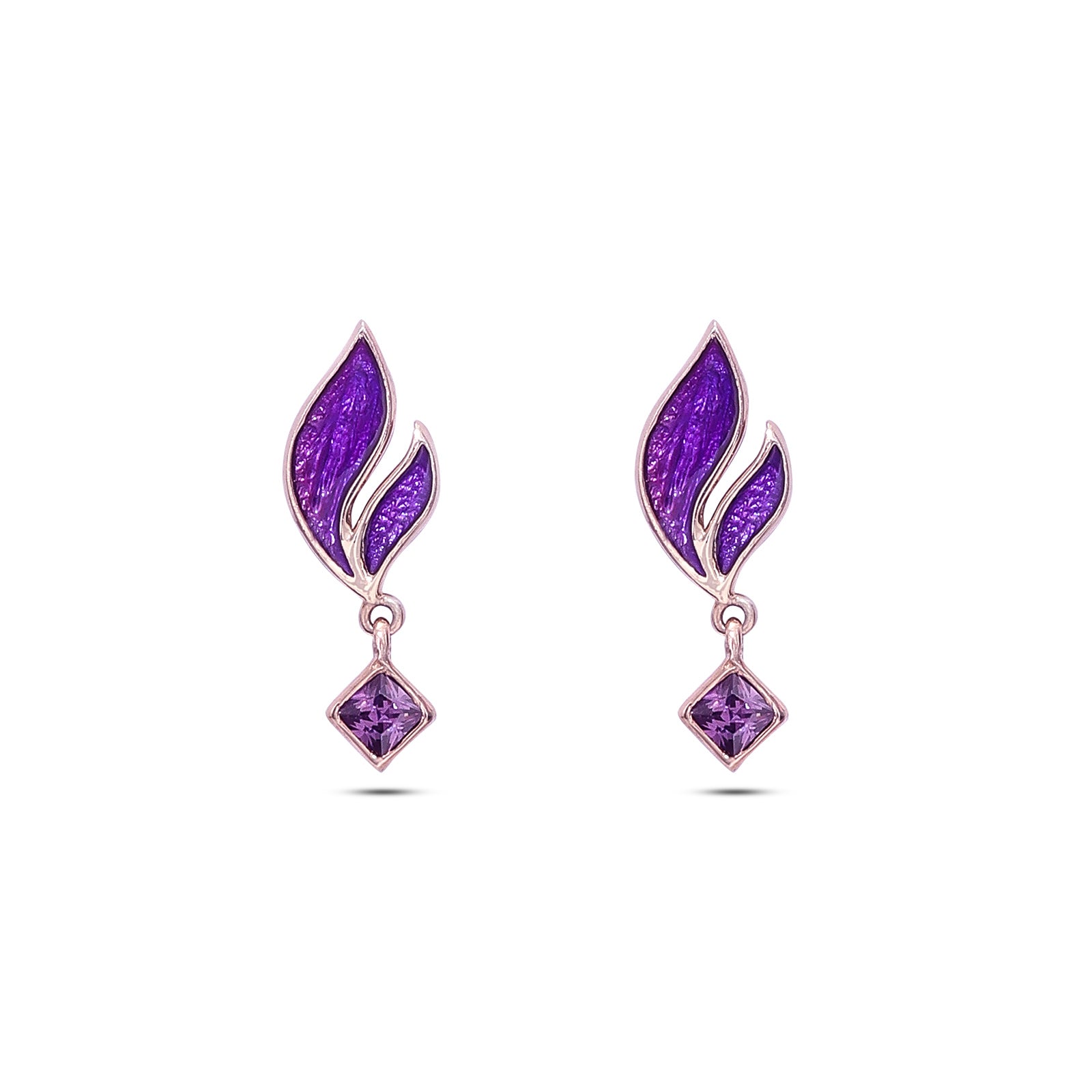 652 - Pure 925 rose gold Earrings &#8211;  Radiant violet Leaf Danglers