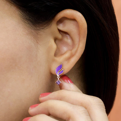622 - Pure 925 rose gold Earrings &#8211;  Radiant violet Leaf Danglers