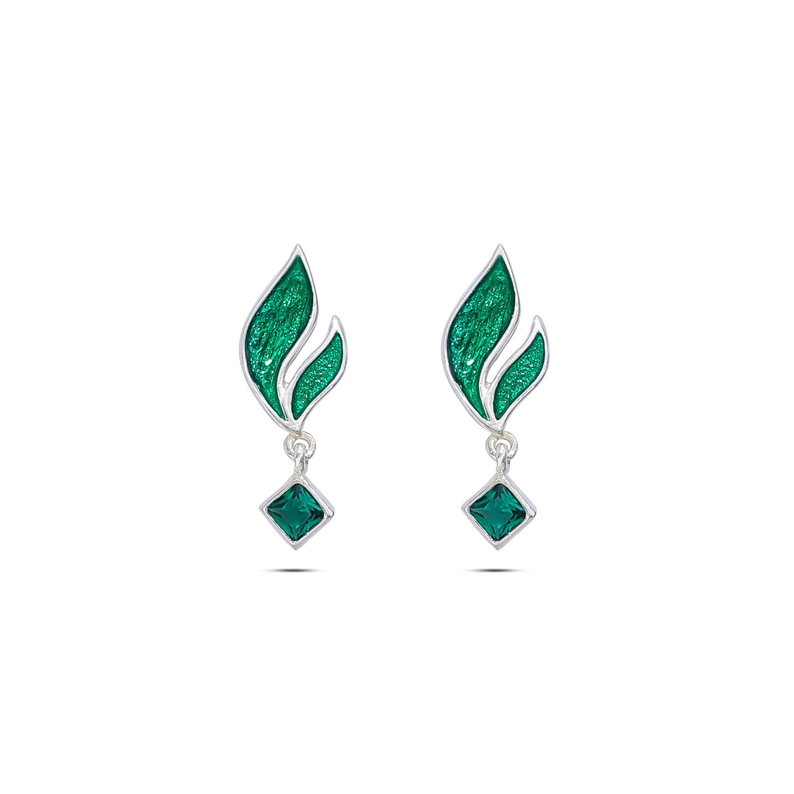400 - Pure 925 Silver Earrings &#8211;  Radiant emerald Leaf Danglers