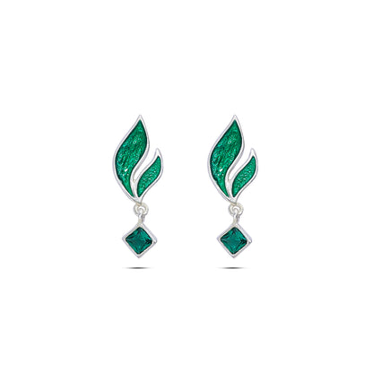 400 - Pure 925 Silver Earrings &#8211;  Radiant emerald Leaf Danglers