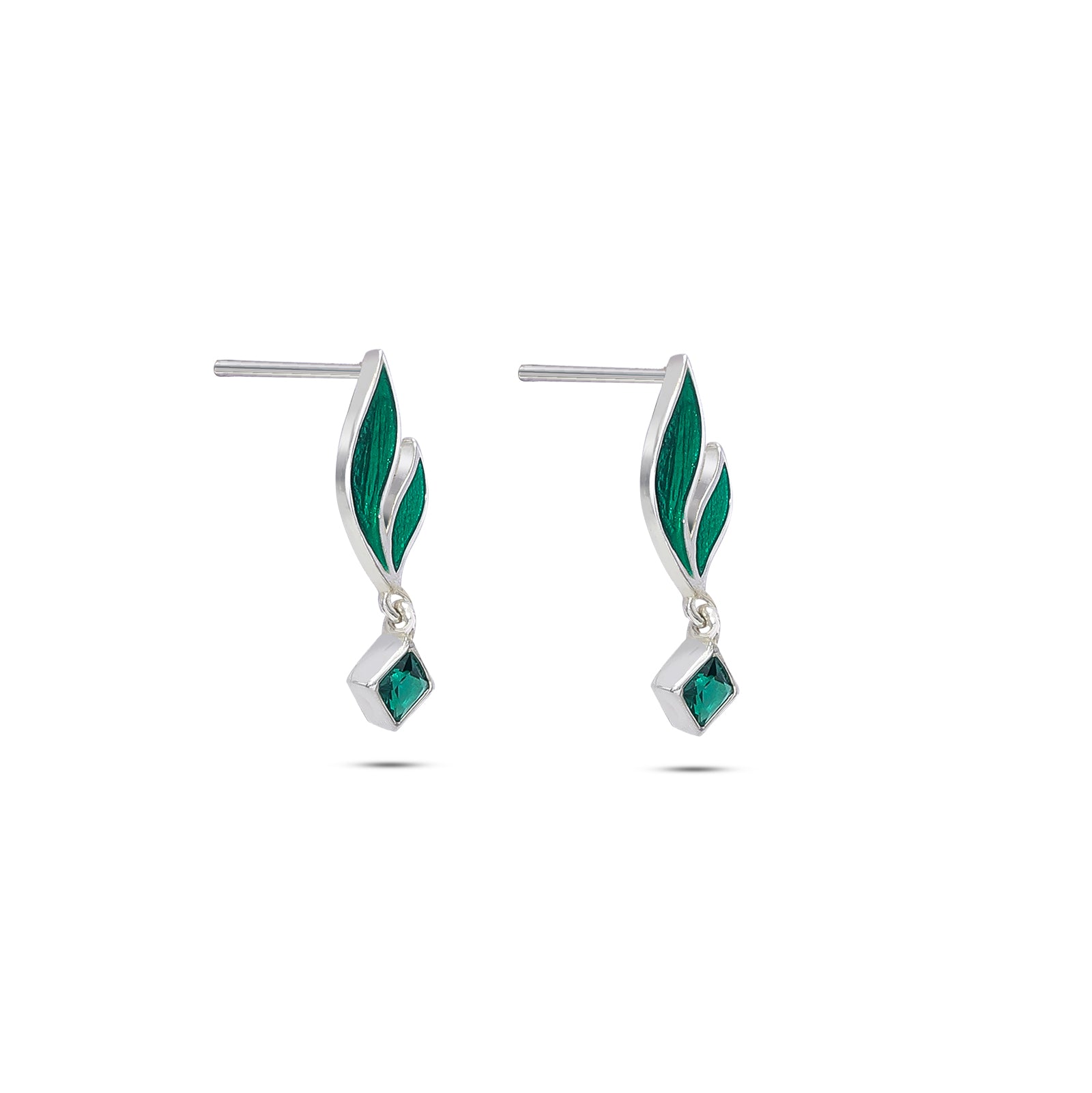 232 - Pure 925 Silver Earrings &#8211;  Radiant emerald Leaf Danglers
