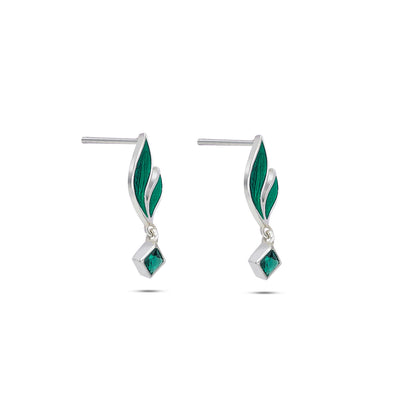 232 - Pure 925 Silver Earrings &#8211;  Radiant emerald Leaf Danglers