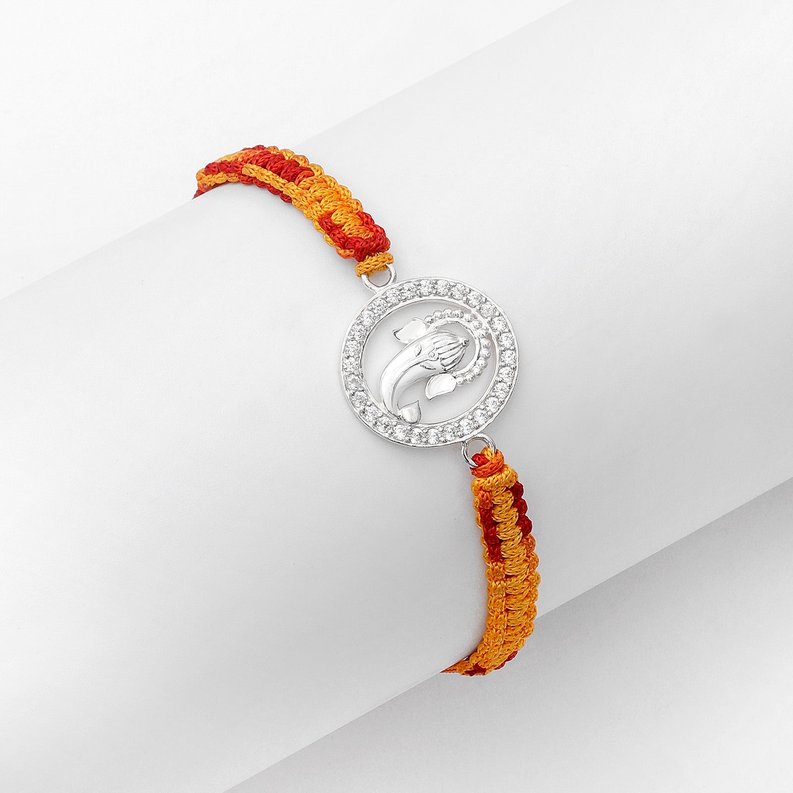 Pure 925 Silver Ganesh Pendant Rakhi Wrapped With CZ stones - Tweov Jewels