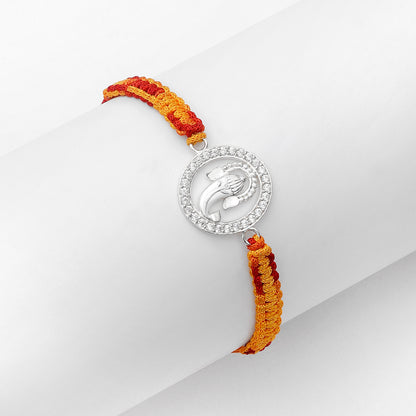 Pure 925 Silver Ganesh Pendant Rakhi Wrapped With CZ stones - Tweov Jewels