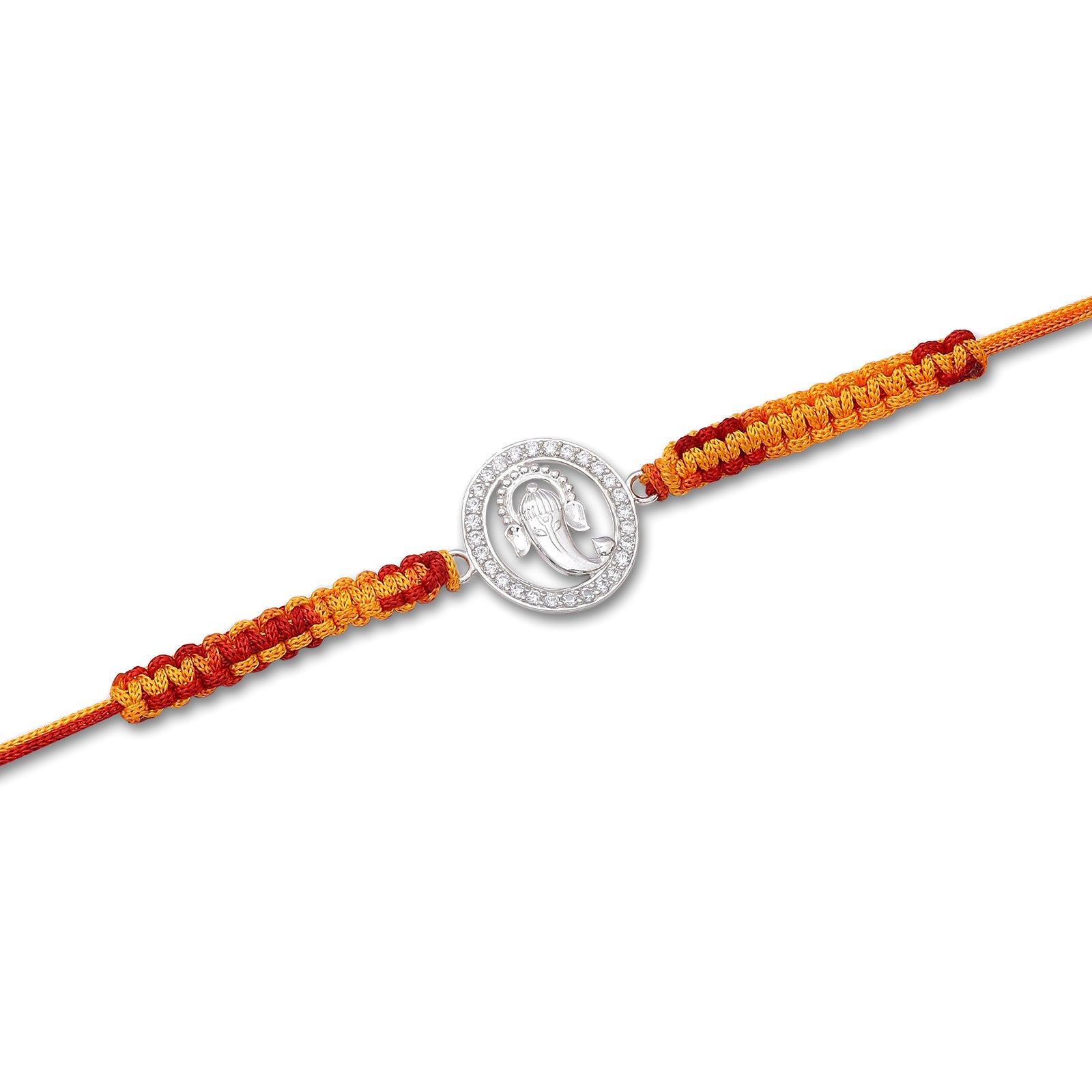 Pure 925 Silver Ganesh Pendant Rakhi Wrapped With CZ stones - Tweov Jewels