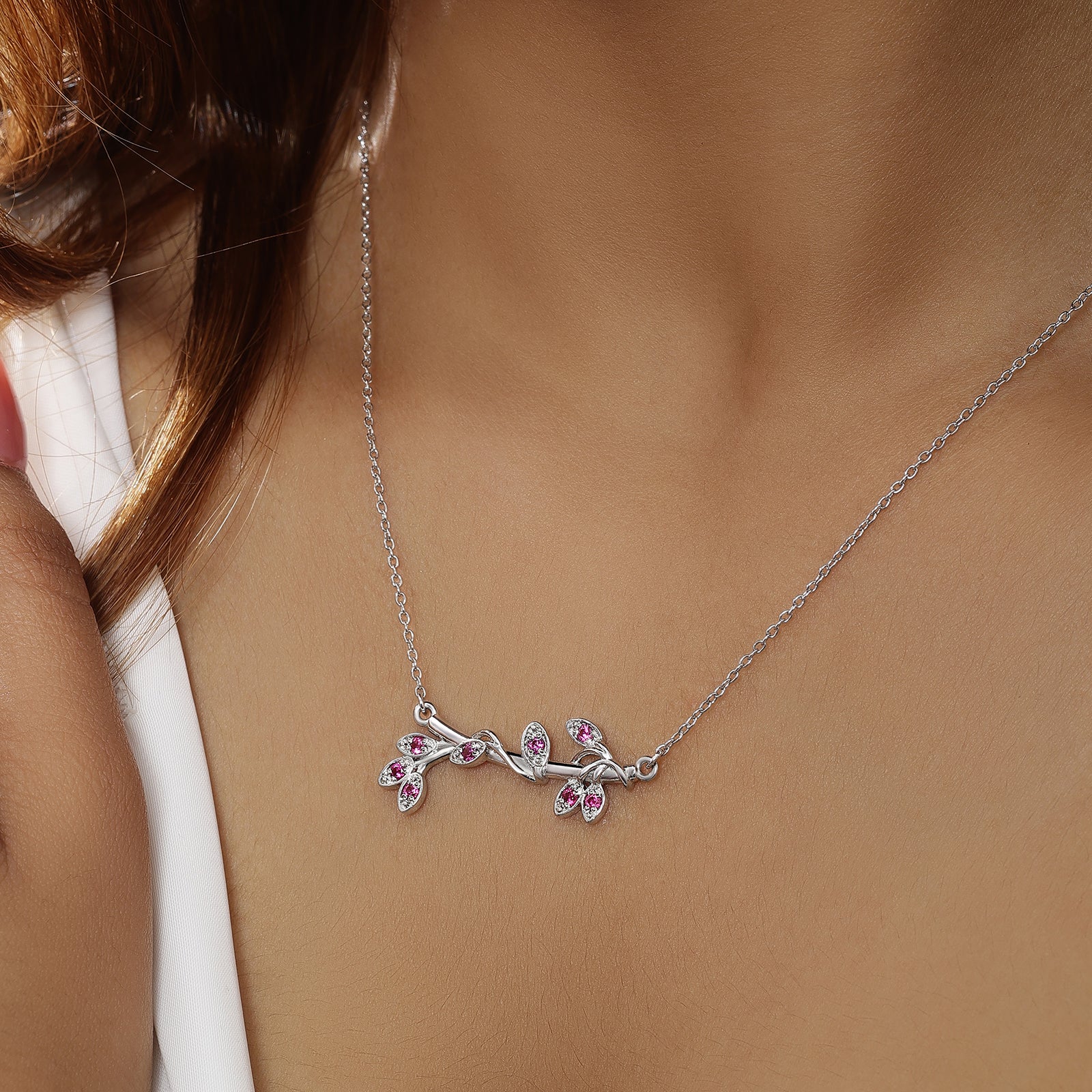 Silver Necklaces - Pure 925 Silver Necklace &#8211; Amethyst Leaf Pendant