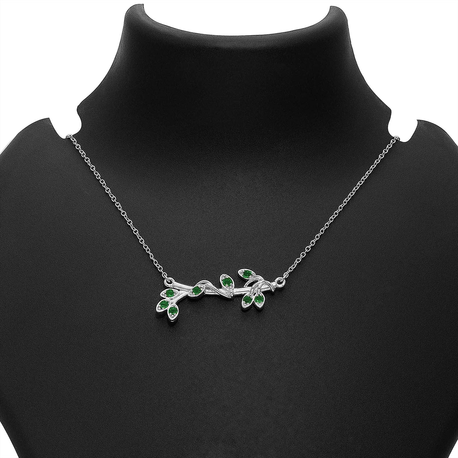 Uncategorized - Pure 925 Silver Necklace &#8211; Emerald Leaf String Pendant
