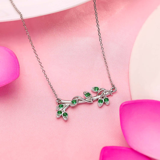 Uncategorized - Pure 925 Silver Necklace &#8211; Emerald Leaf String Pendant