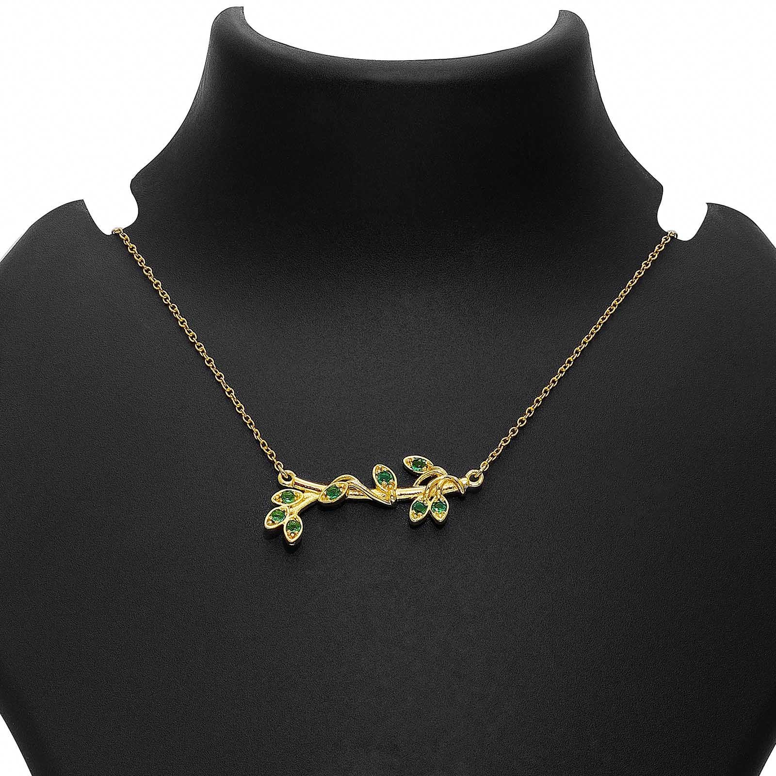 Uncategorized - Pure 925 Silver Necklace &#8211; Gold-Plated Emerald Elegance