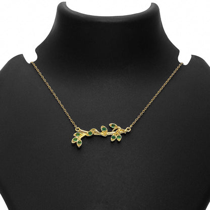 Uncategorized - Pure 925 Silver Necklace &#8211; Gold-Plated Emerald Elegance