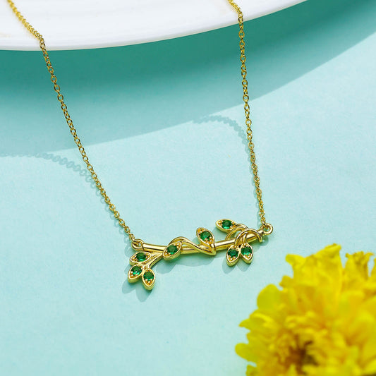 Uncategorized - Pure 925 Silver Necklace &#8211; Gold-Plated Emerald Elegance