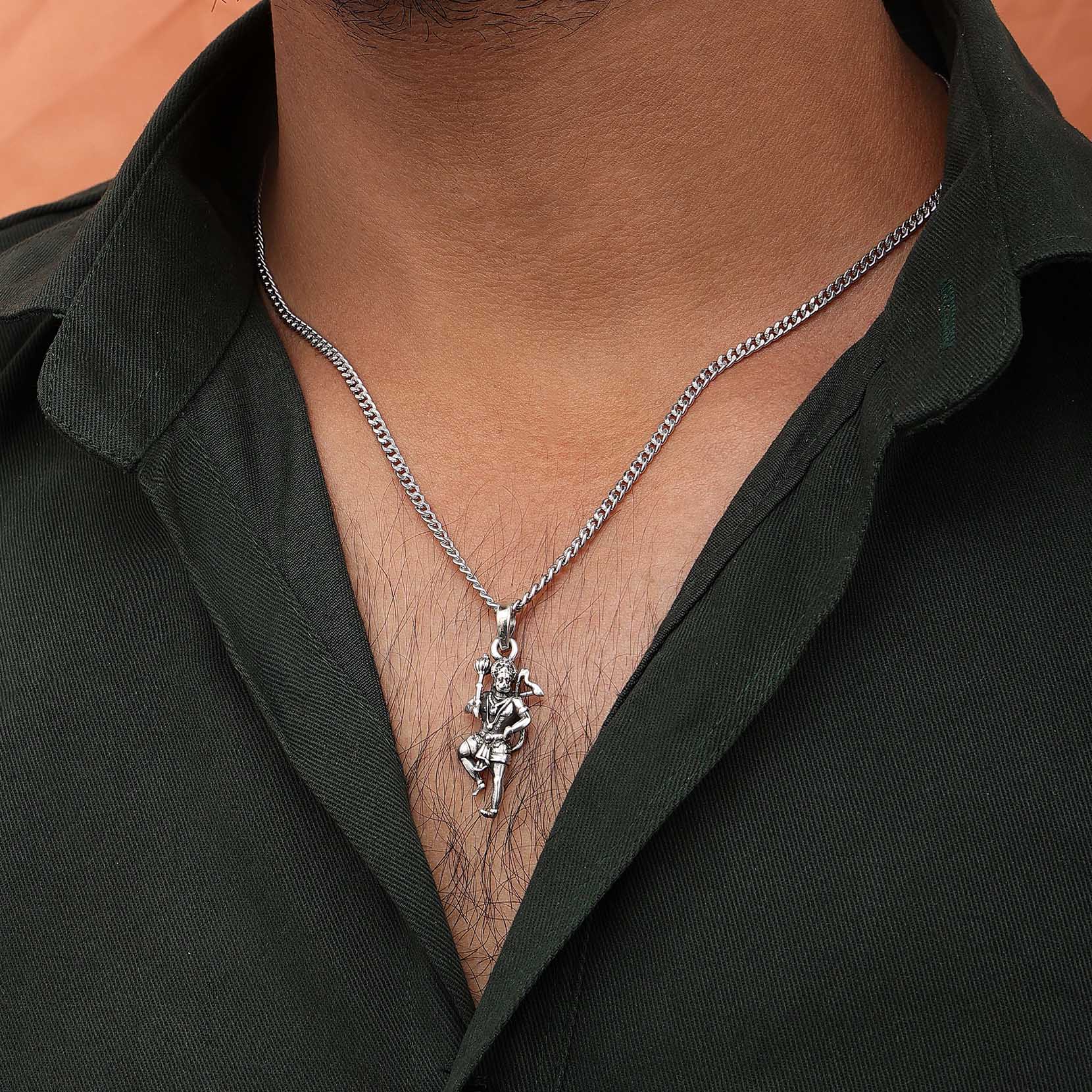 Silver Pendants - Pure 925 Silver Pendant &#8211; Hanuman Ji’s Mighty Blessing