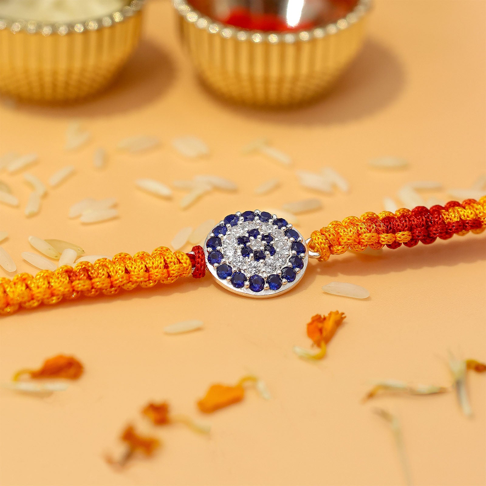 CZ Floral Silver Rakhi for Brother - Tweov Jewels