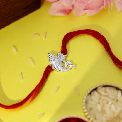 Original 925 Silver Rakhi - Featuring Ganesha With Lotus Charm - Tweov Jewels