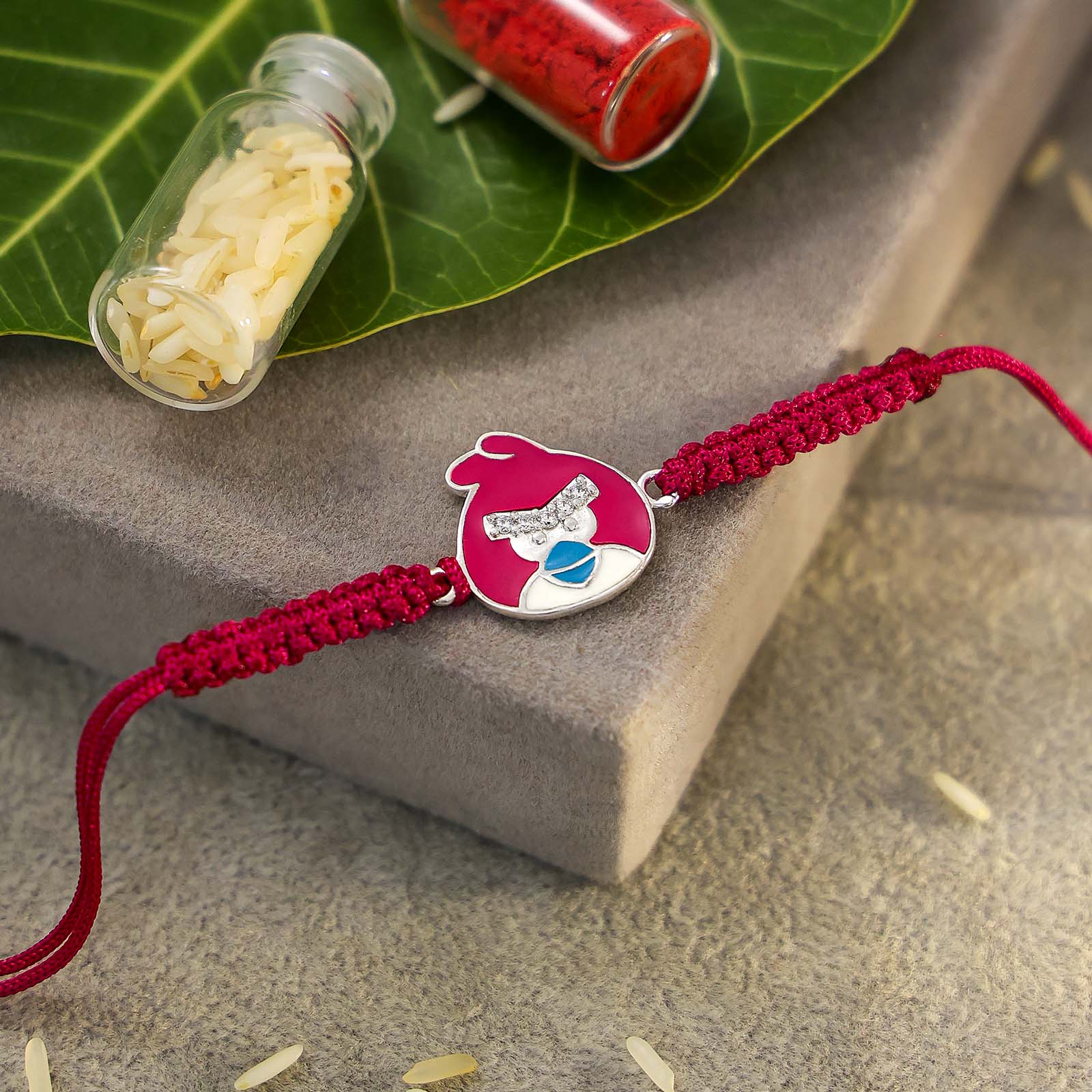 Pure 925 Silver Kids Rakhi - Red Angry Bird With Stones - Tweov Jewels