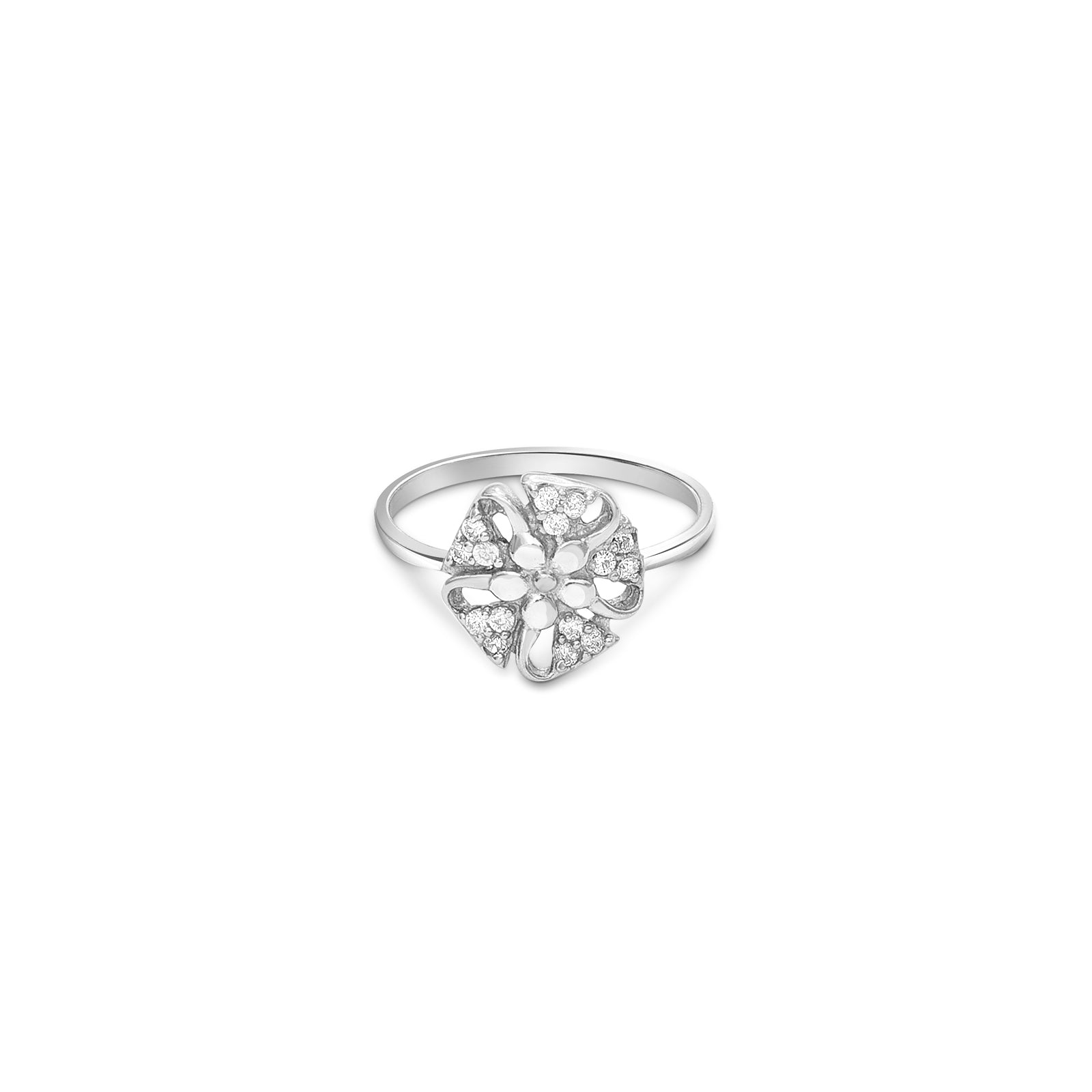 266 - Pure 925 Silver Ring &#8211; Floral Ribbon CZ Elegance