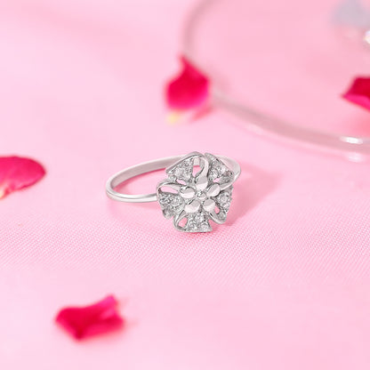 Silver Rings - Pure 925 Silver Ring &#8211; Floral Ribbon CZ Elegance
