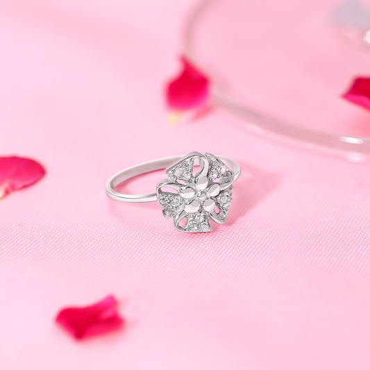 Silver Rings - Pure 925 Silver Ring &#8211; Floral Ribbon CZ Elegance