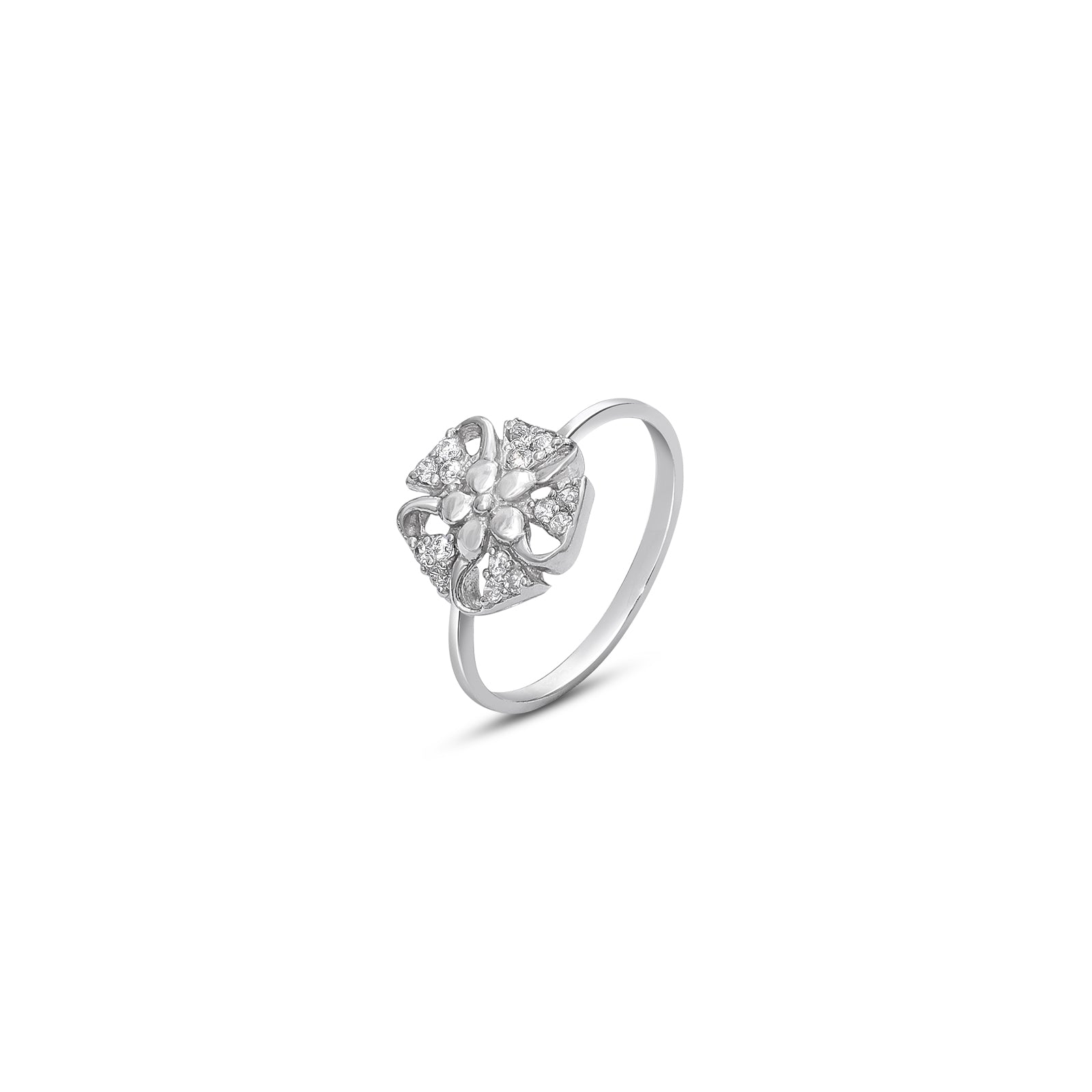 183 - Pure 925 Silver Ring &#8211; Floral Ribbon CZ Elegance