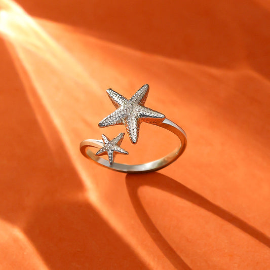 Uncategorized - Pure 925 Silver Ring &#8211; Shimmering Twin Star Ring