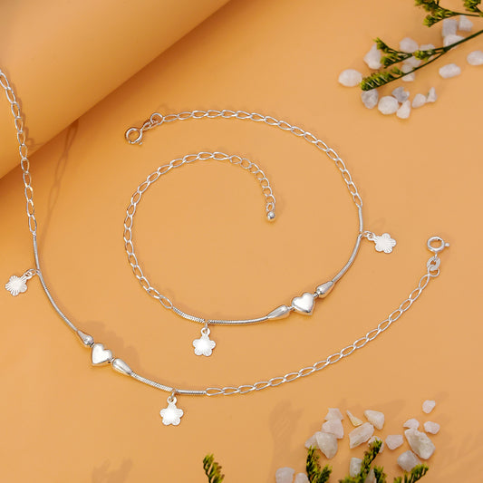 Kolusu Anklets - Pure Silver Anklet &#8211; Adjustable Chain With Floral charms