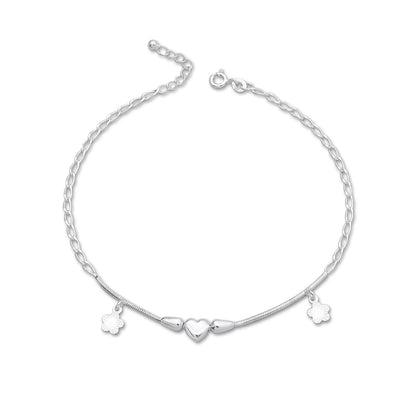 chain silver anklet - Pure Silver Anklet &#8211; Adjustable Chain With Floral charms