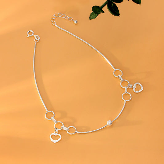 Kolusu Anklets - Pure Silver Anklet &#8211; Heart-in-Rings Silver Beaded Anklets