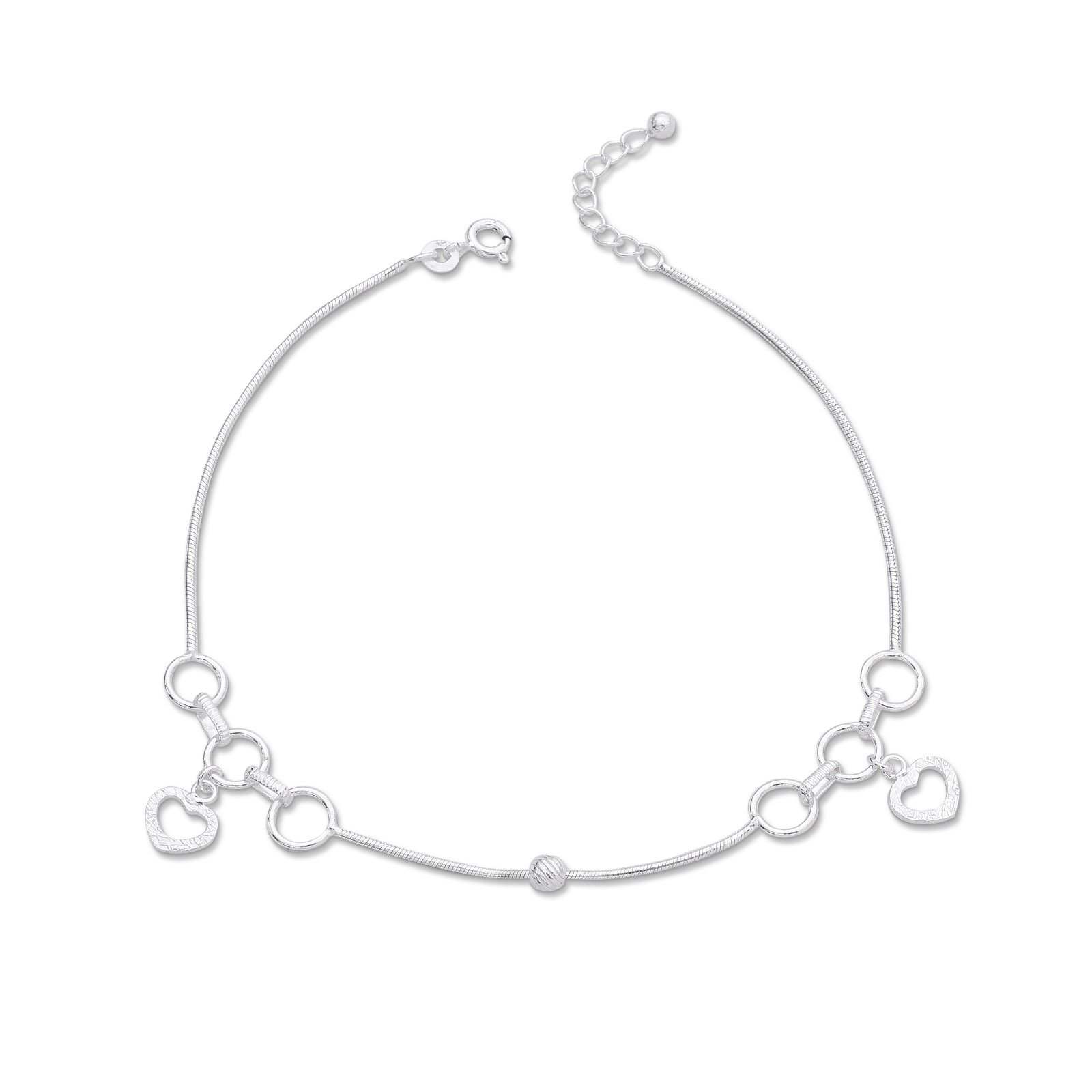 heart rings Beads silver anklet - Pure Silver Anklet &#8211; Heart-in-Rings Silver Beaded Anklets