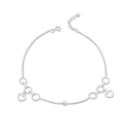 heart rings Beads silver anklet - Pure Silver Anklet &#8211; Heart-in-Rings Silver Beaded Anklets