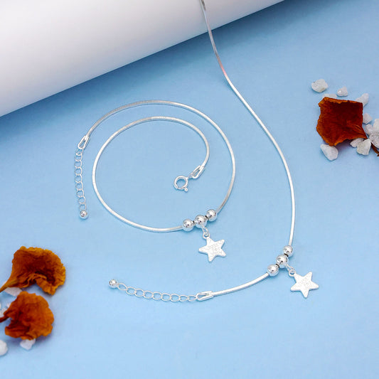 Kolusu Anklets - Pure Silver Anklets &#8211; Dazzled With Beaded Star Charm