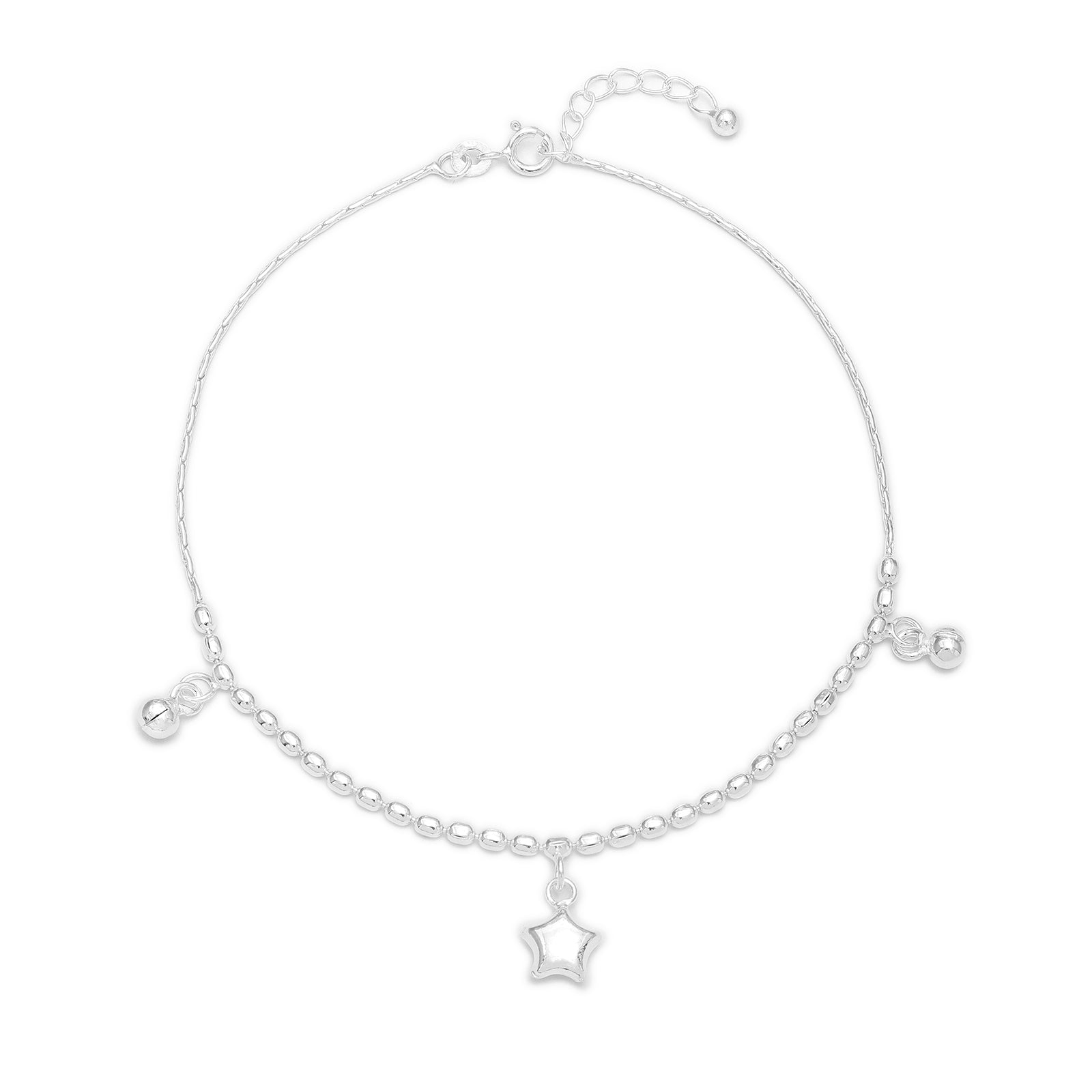 Uncategorized - Pure Silver Anklets -Women Star Anklet with Beads