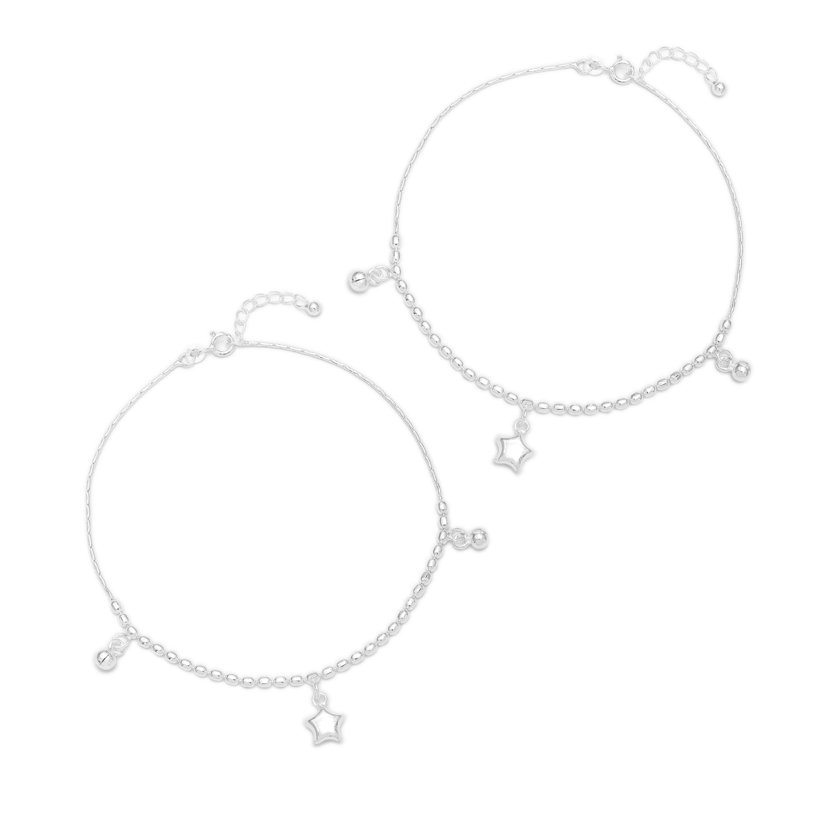 Uncategorized - Pure Silver Anklets -Women Star Anklet with Beads