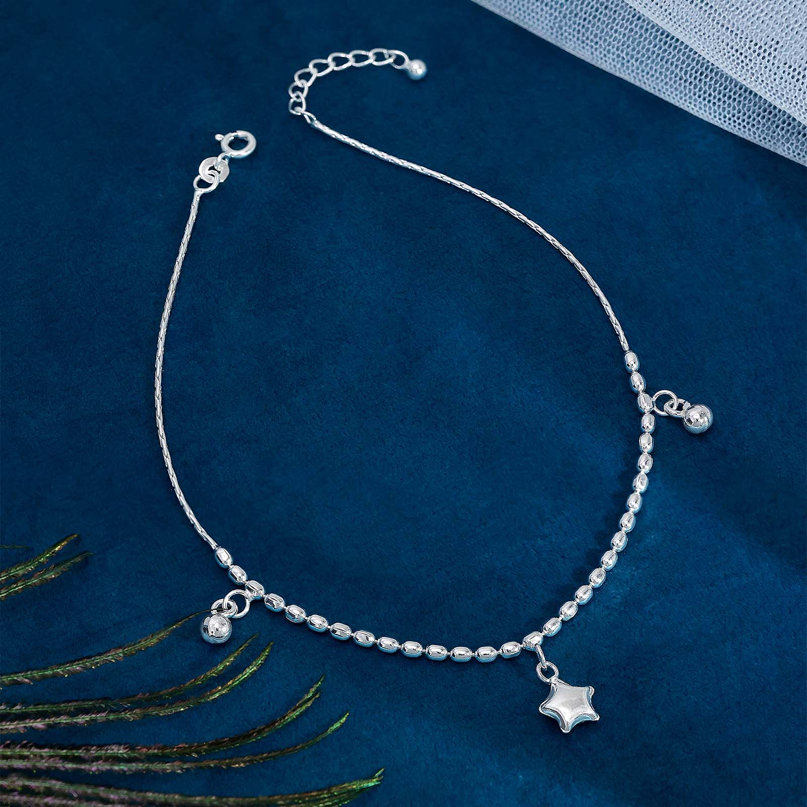 Uncategorized - Pure Silver Anklets -Women Star Anklet with Beads