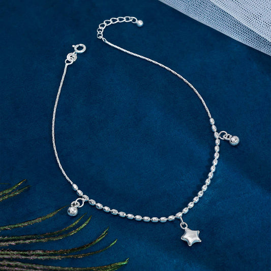 Uncategorized - Pure Silver Anklets -Women Star Anklet with Beads