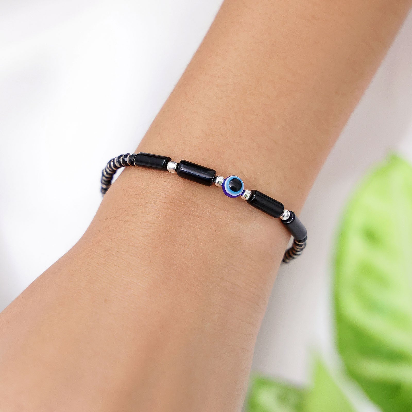 Pure Silver Bracelet for Men &amp; Women - Pure Silver Bracelet &#8211; Black Crystal Evil Eye Bracelet