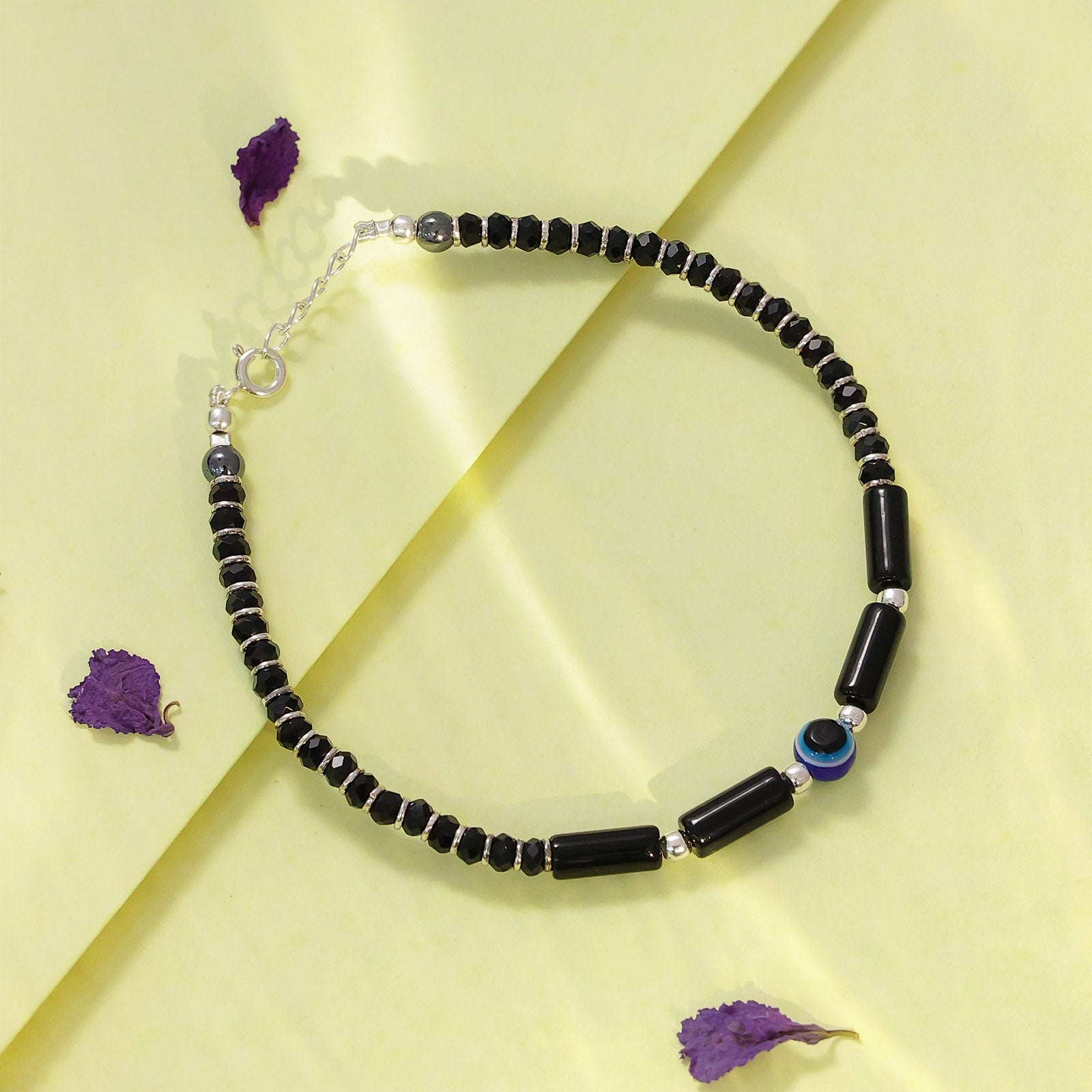 Evil eye Bracelet - Pure Silver Bracelet &#8211; Black Crystal Evil Eye Bracelet