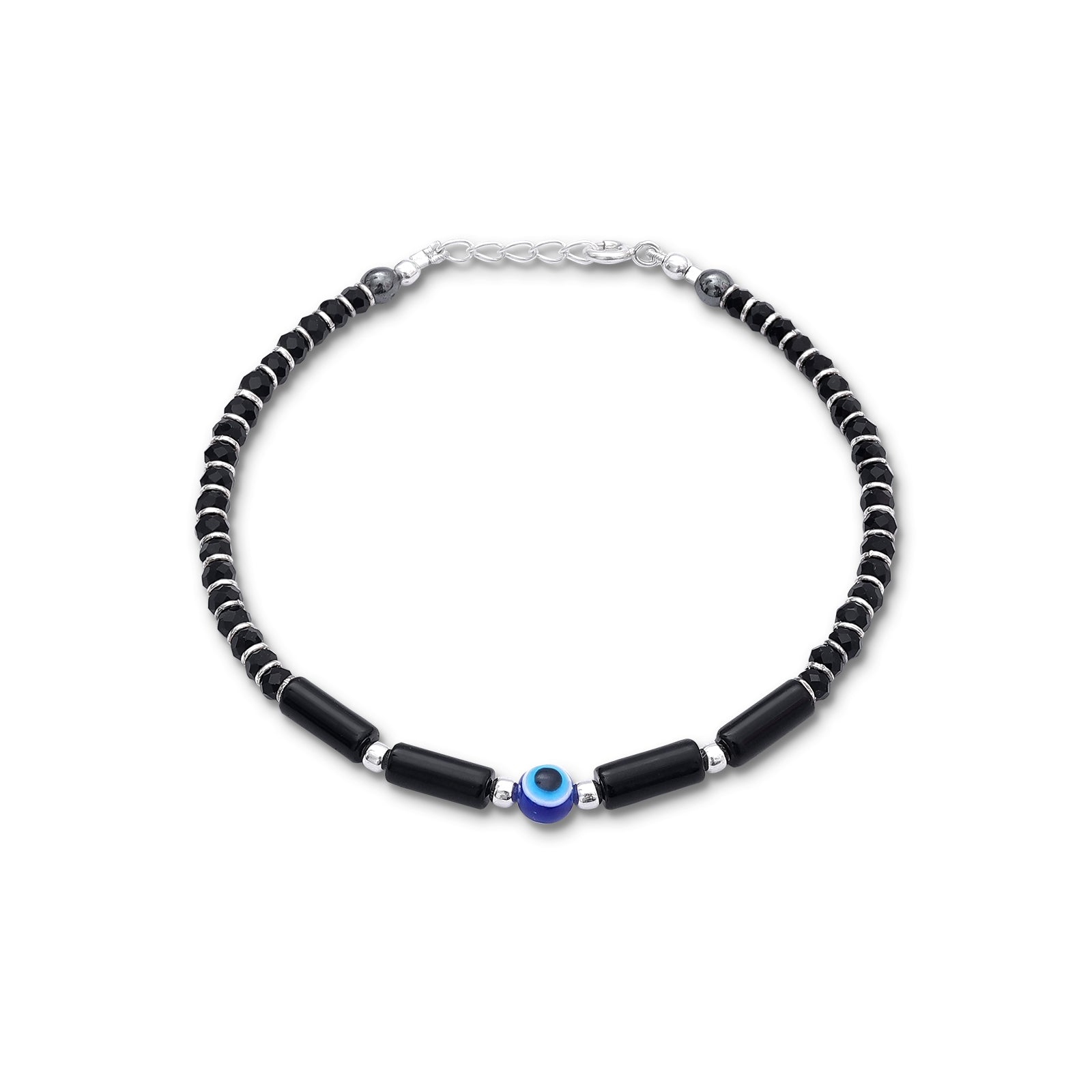 evil eye silver bracelet - Pure Silver Bracelet &#8211; Black Crystal Evil Eye Bracelet