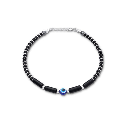 evil eye silver bracelet - Pure Silver Bracelet &#8211; Black Crystal Evil Eye Bracelet