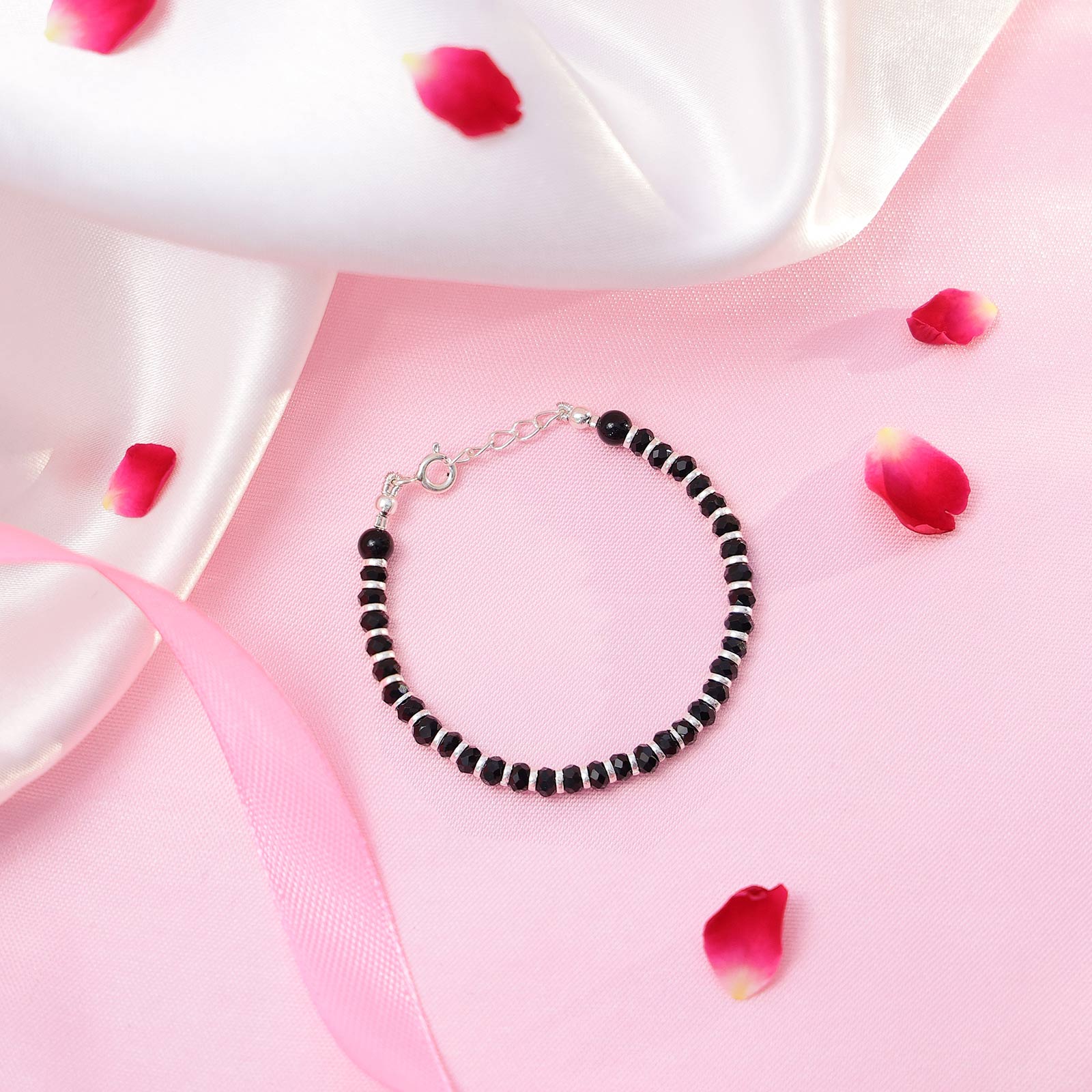 Uncategorized - Pure Silver Bracelet &#8211; Black Crystal &#038; Silver Bead Design