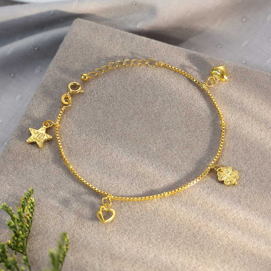 Pure Silver Bracelet for Men &amp; Women - Gold Plated Silver Bracelet &#8211; Chain Bracelet with Hanging Charms