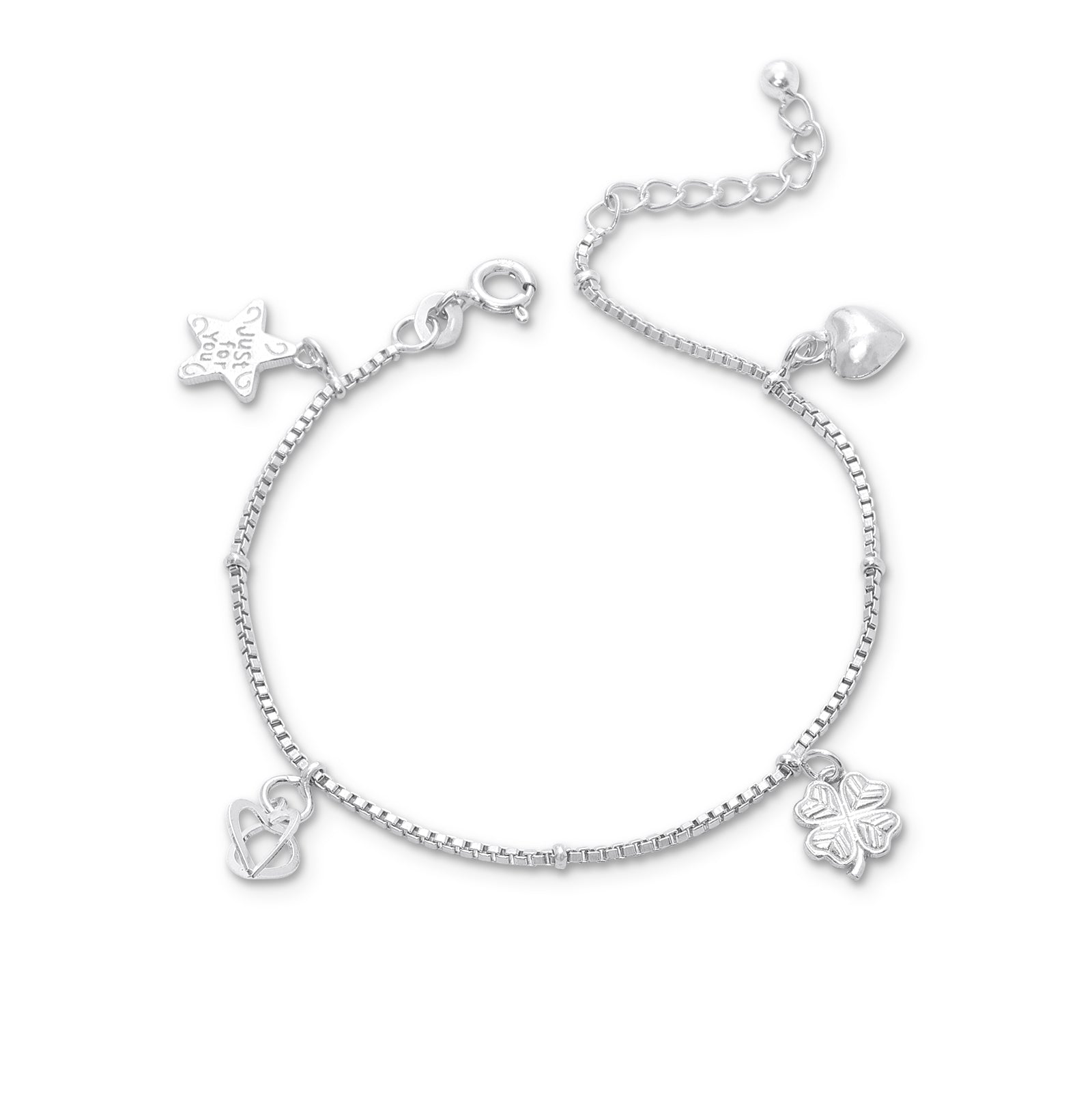 886 - Silver Bracelet for Women &#8211; Chain Bracelet with Hanging Charms
