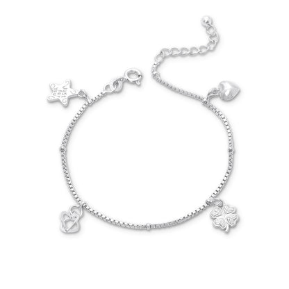 886 - Silver Bracelet for Women &#8211; Chain Bracelet with Hanging Charms