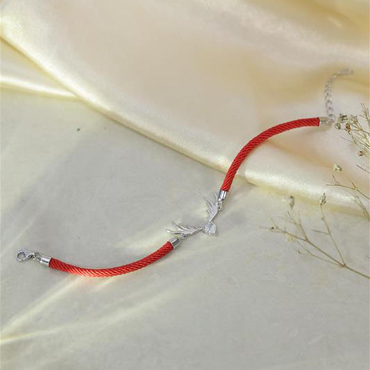 Silver Bracelets - Pure Silver Bracelet &#8211; Deer Horn with Sturdy Red Thread