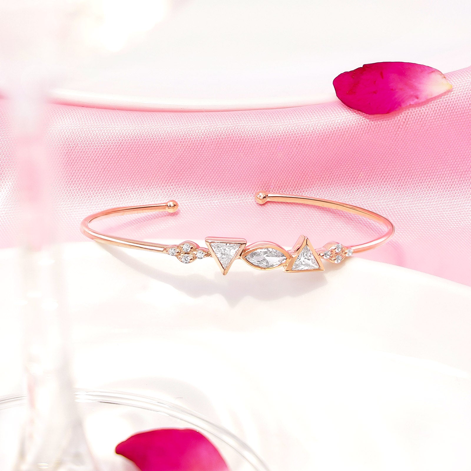 Pure Silver Bracelet for Men &amp; Women - Pure Rose Gold plated Silver Bracelet &#8211; Elegance of Multi Shape CZ Stones