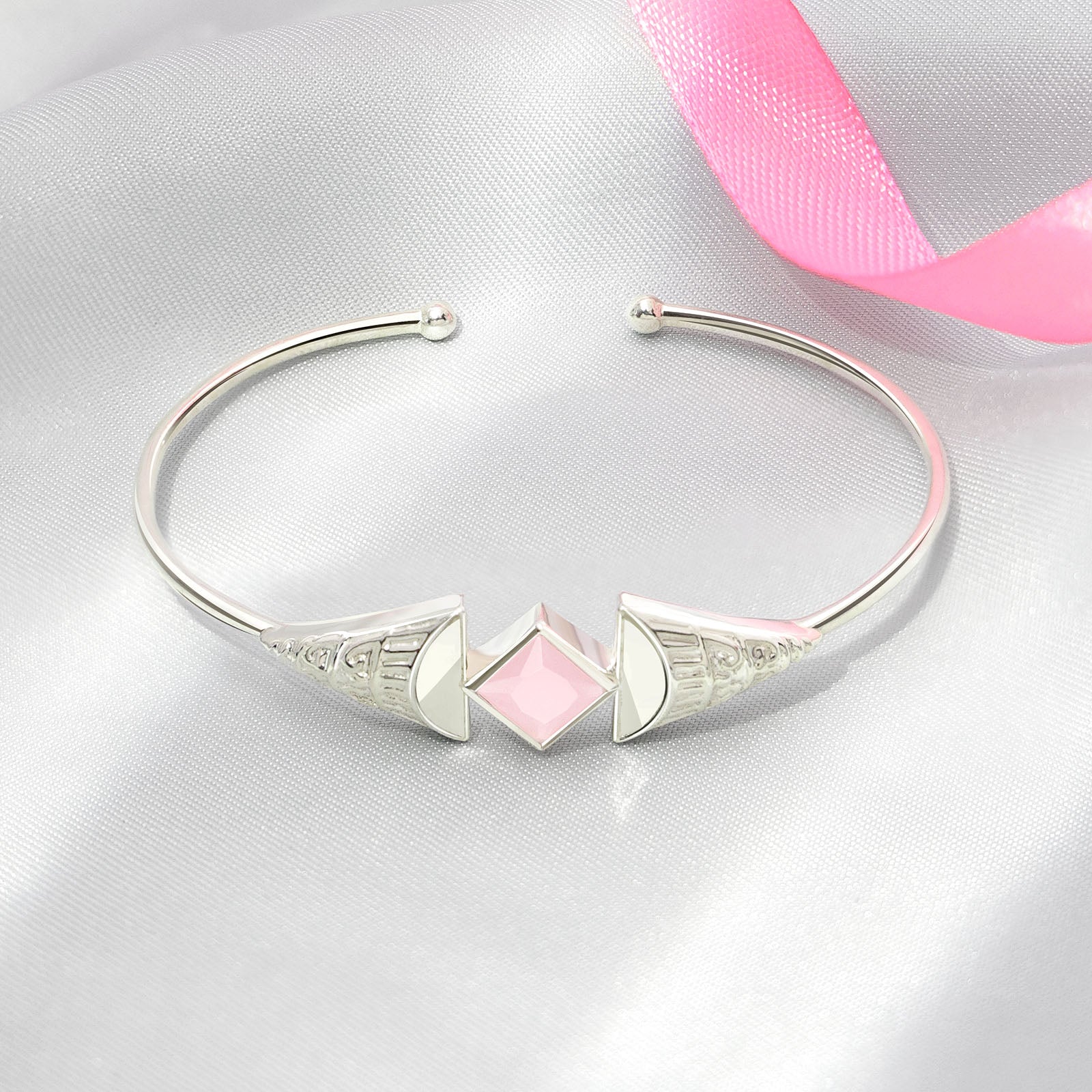 Pure Silver Bracelet for Men &amp; Women - Pure Silver Bracelet &#8211; Enchantment of Pink Opal Dreams