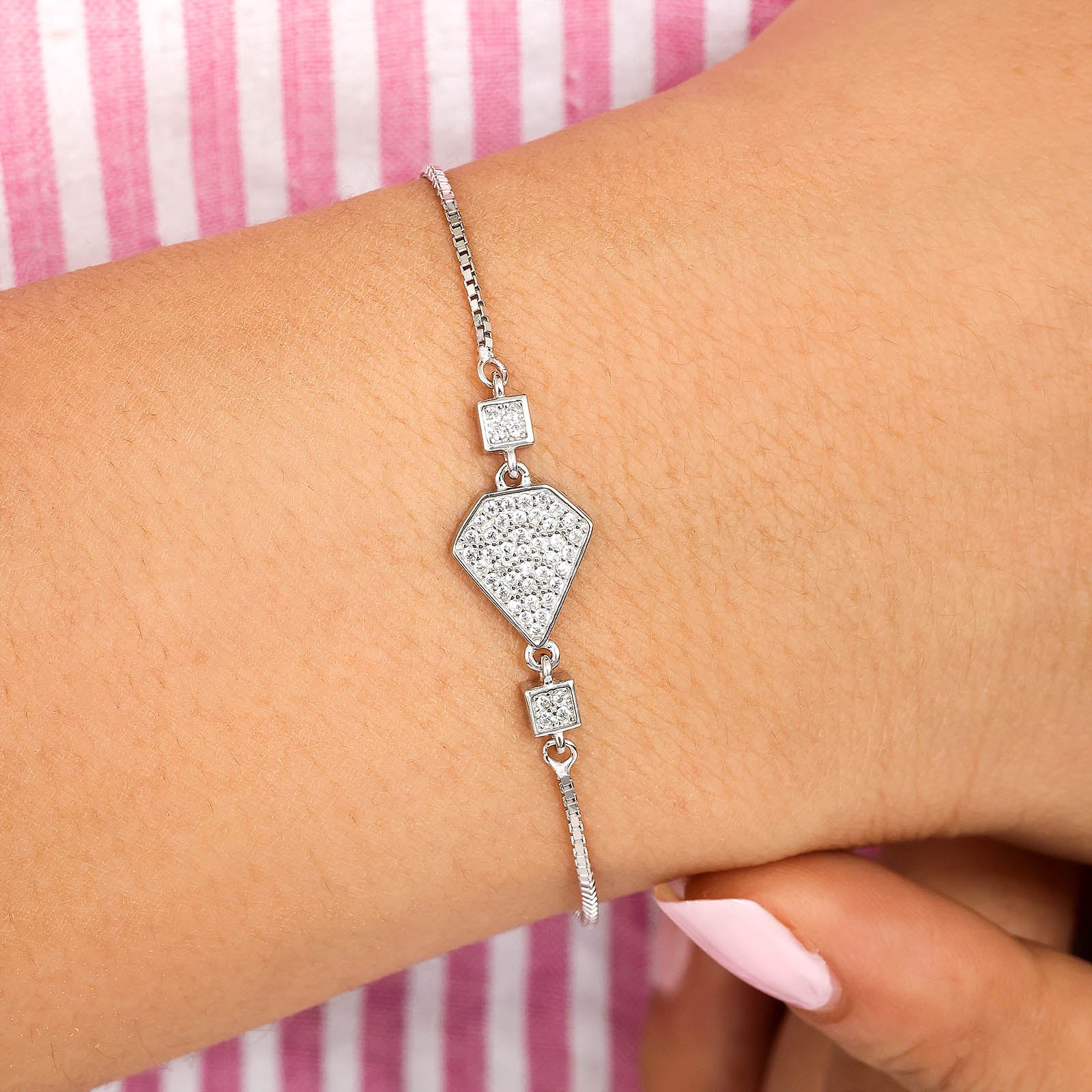 Pure Silver Bracelet for Men &amp; Women - Pure Silver Bracelet &#8211; Geometric Glow Charm With Zirconia
