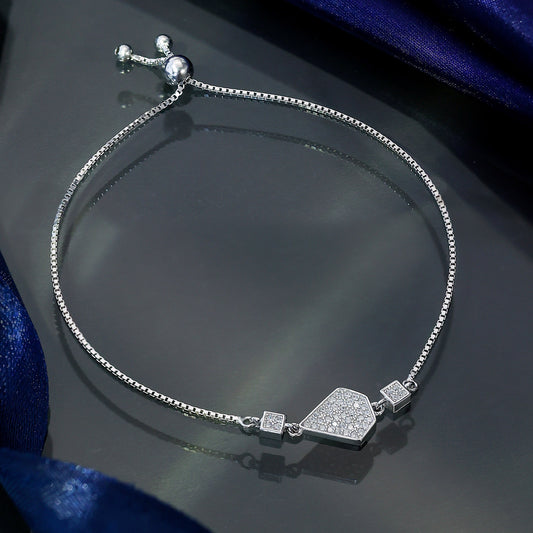 Silver Bracelets - Pure Silver Bracelet &#8211; Geometric Glow Charm With Zirconia